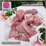 Beef TOPSIDE Australia MELTIQUE SAKA meltik (wagyu alike) daging rendang dendeng frozen SAIKORO DICED CUBED DADU cuts 4cm 1.5" (price/pack 500g 9-10pcs)